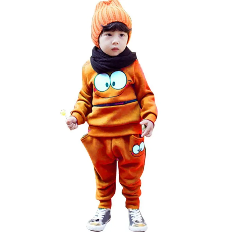 2pcs Kids Girl Boy Smile Face Tracksuit Jumper Sweatshirt Sets Clothing 2-6Y Children SM6