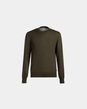 Adrien Brody Travel Collection Crewneck Sweater In Military Green Cashmere 