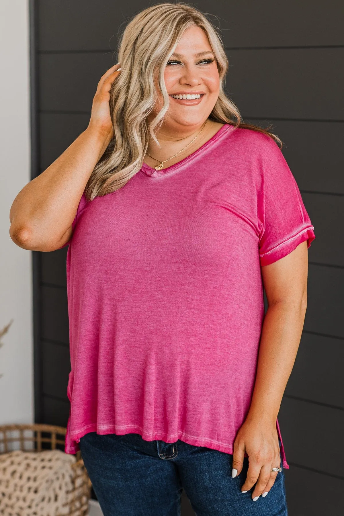 Always Memorable V-Neck Top- Hot Pink