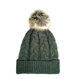 Aran Cable Knit Beanie with Faux Fur Pom Pom [ 5 Colors ]