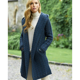 Aran Shawl Collar Hooded Cardigan [2 Colors]