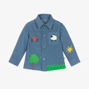 Baby Boys Blue Denim Farmyard Shirt