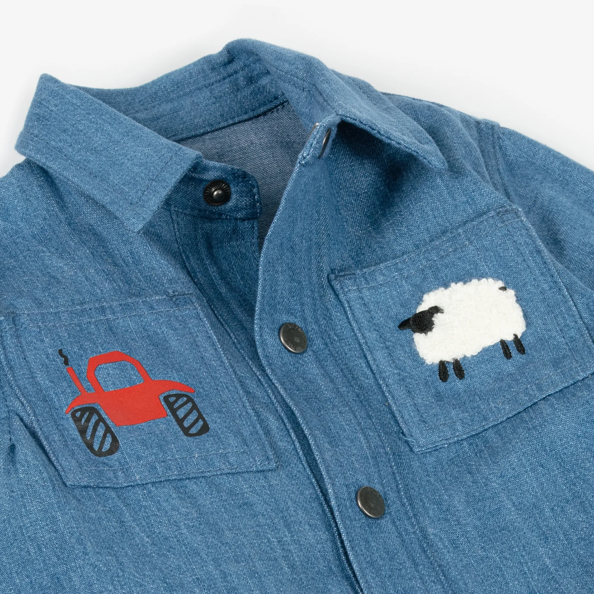 Baby Boys Blue Denim Farmyard Shirt