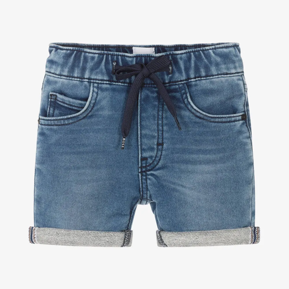 Baby Boys Blue Jersey Denim Logo Shorts