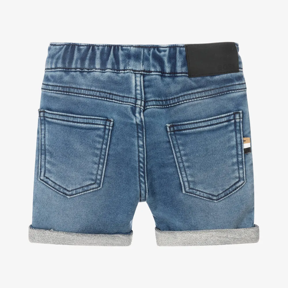 Baby Boys Blue Jersey Denim Logo Shorts