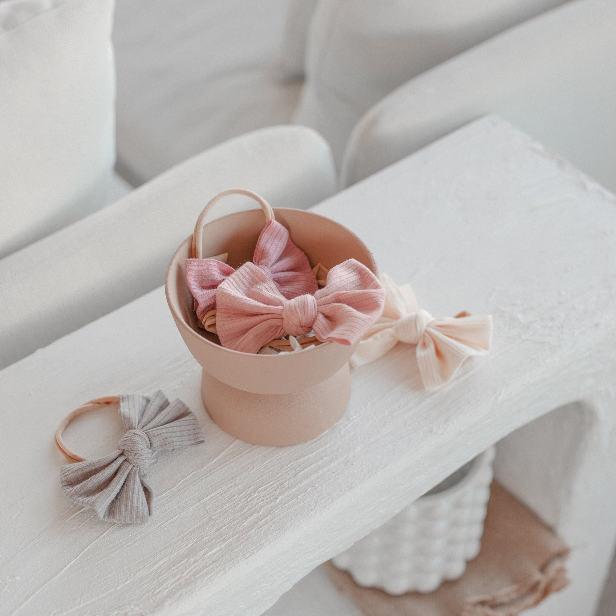 Baby Mini Textured Bow Headband in White