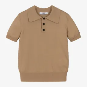 Boys Beige Cotton Knit Polo Shirt