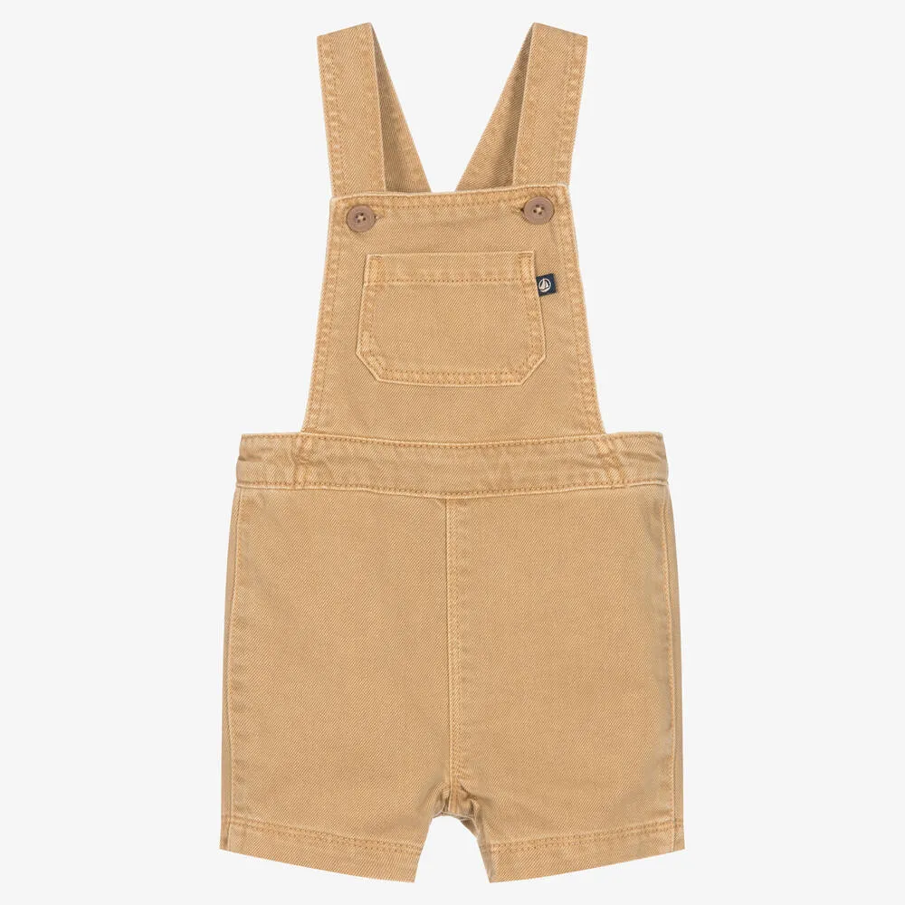 Boys Beige Denim Dungaree Shorts