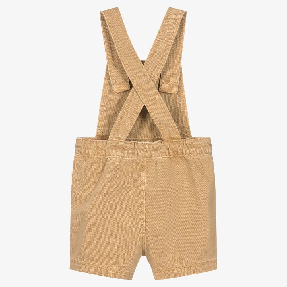 Boys Beige Denim Dungaree Shorts