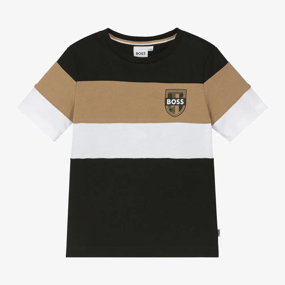 Boys Black Stripe Cotton T-Shirt