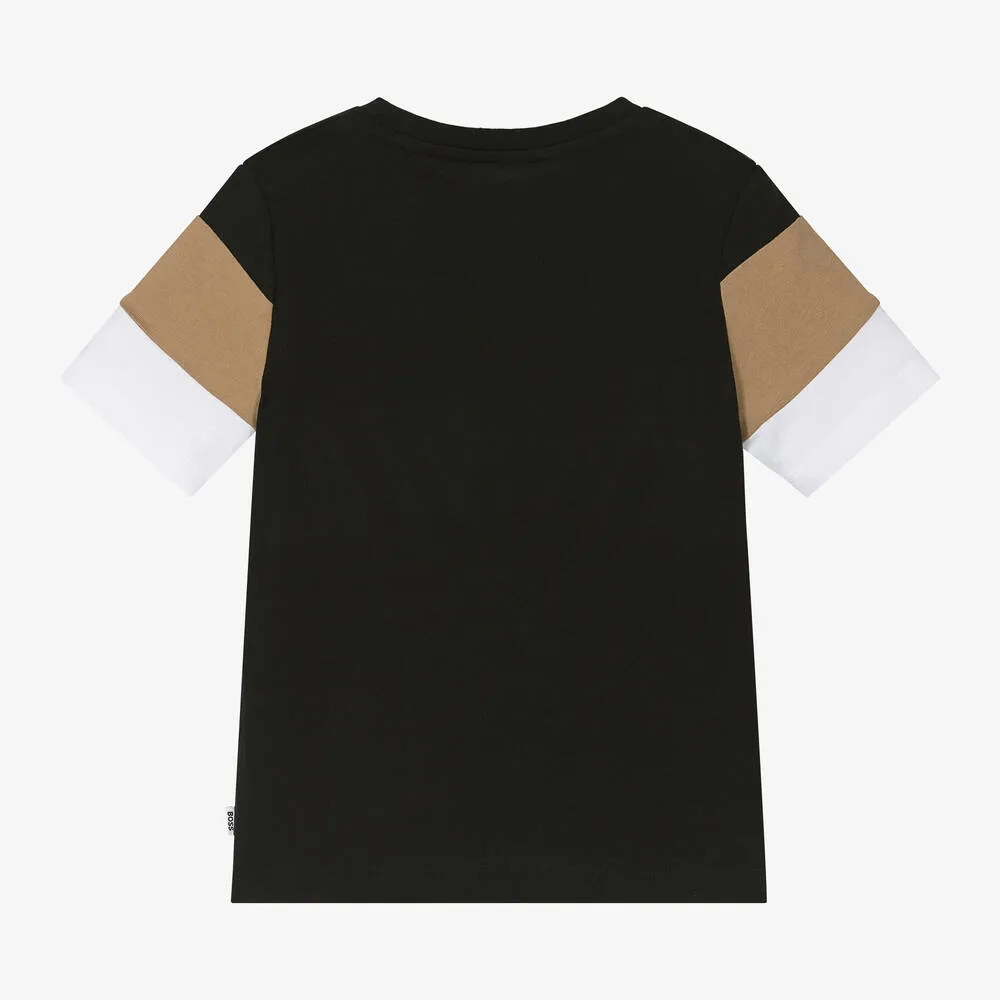 Boys Black Stripe Cotton T-Shirt