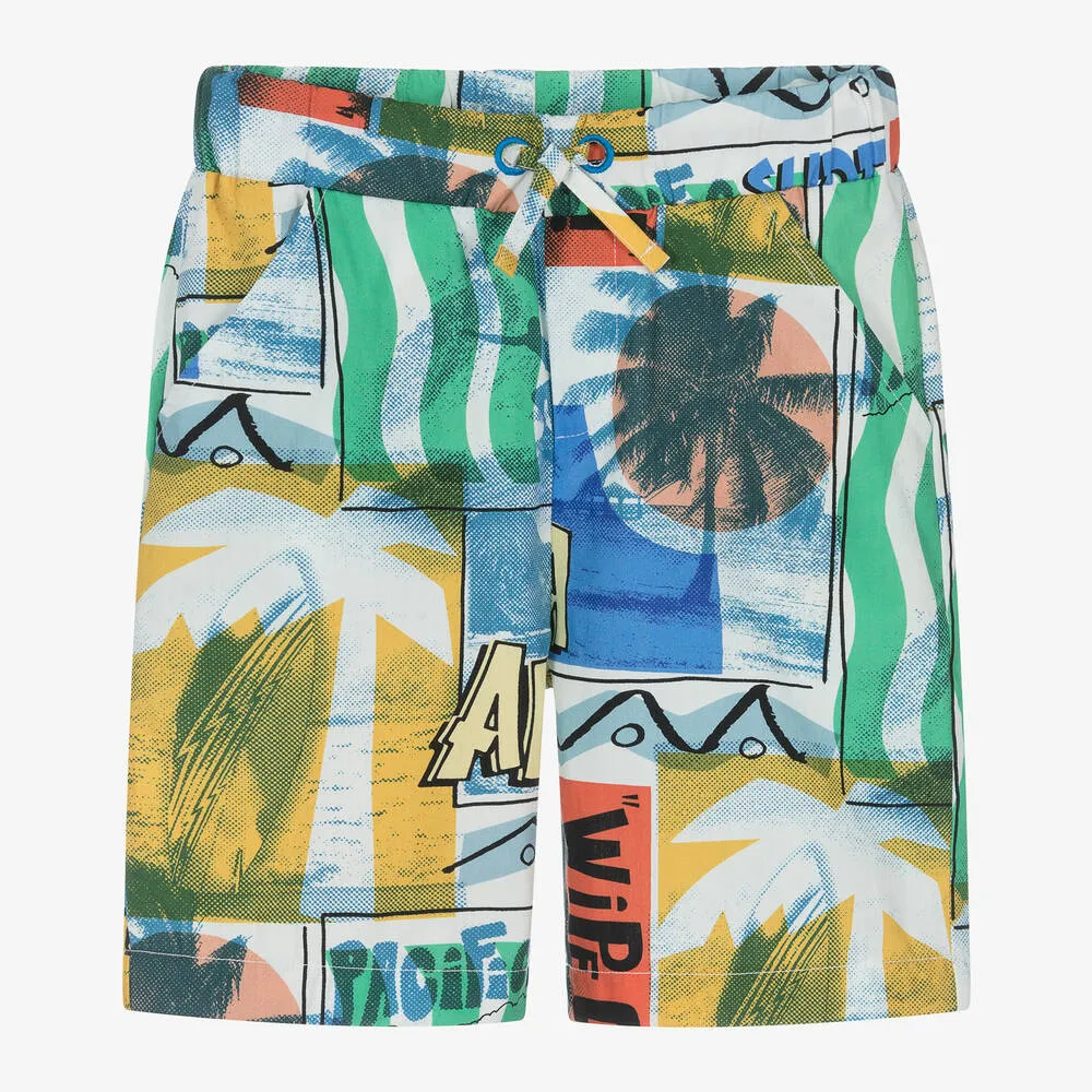 Boys Blue Aloha Graphic Cotton Shorts