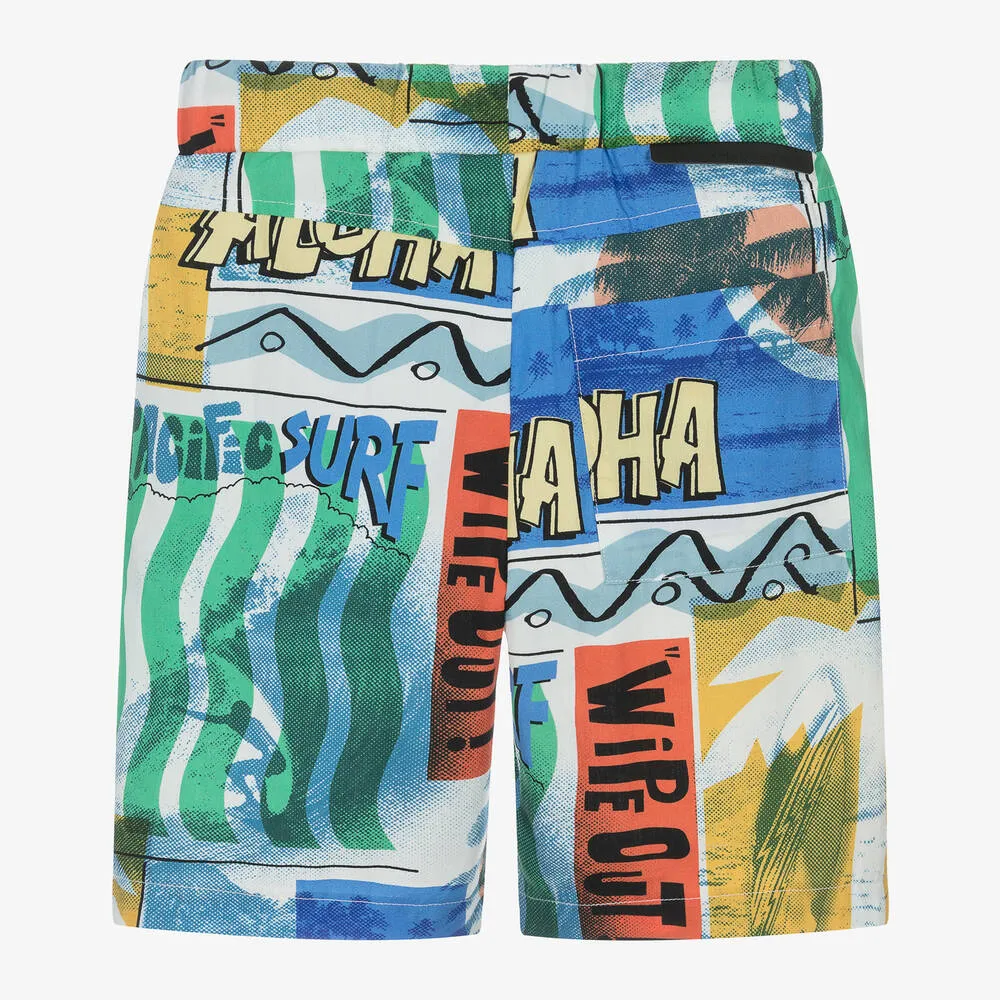 Boys Blue Aloha Graphic Cotton Shorts