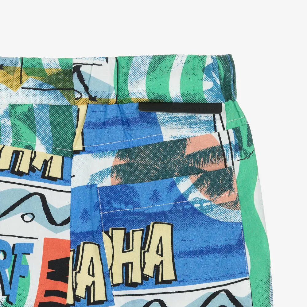 Boys Blue Aloha Graphic Cotton Shorts