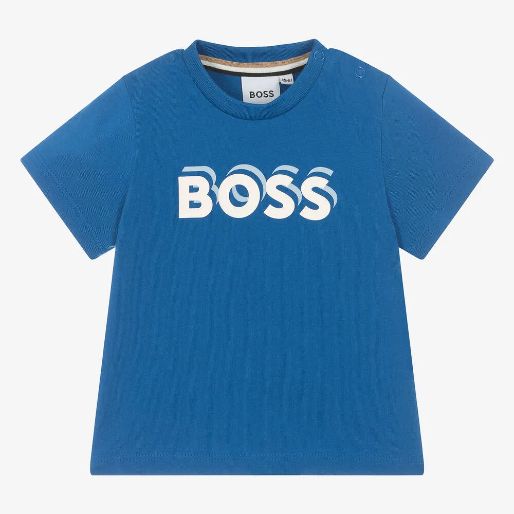 Boys Blue Cotton 3D T-Shirt