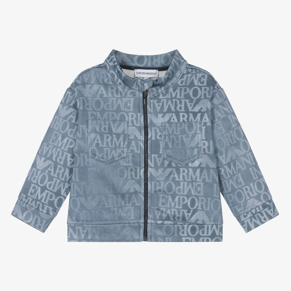 Boys Blue Denim-Look Eagle Zip-Up Top