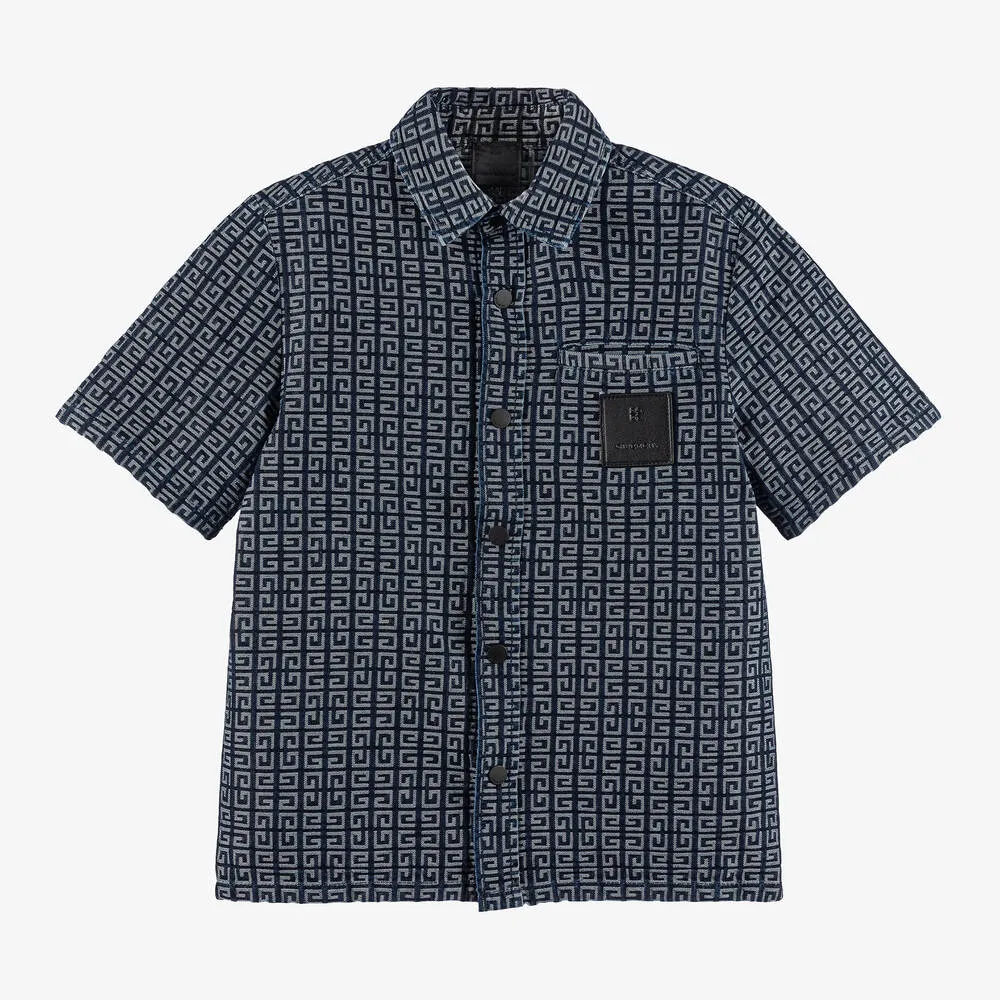 Boys Blue Jacquard Denim 4G Shirt