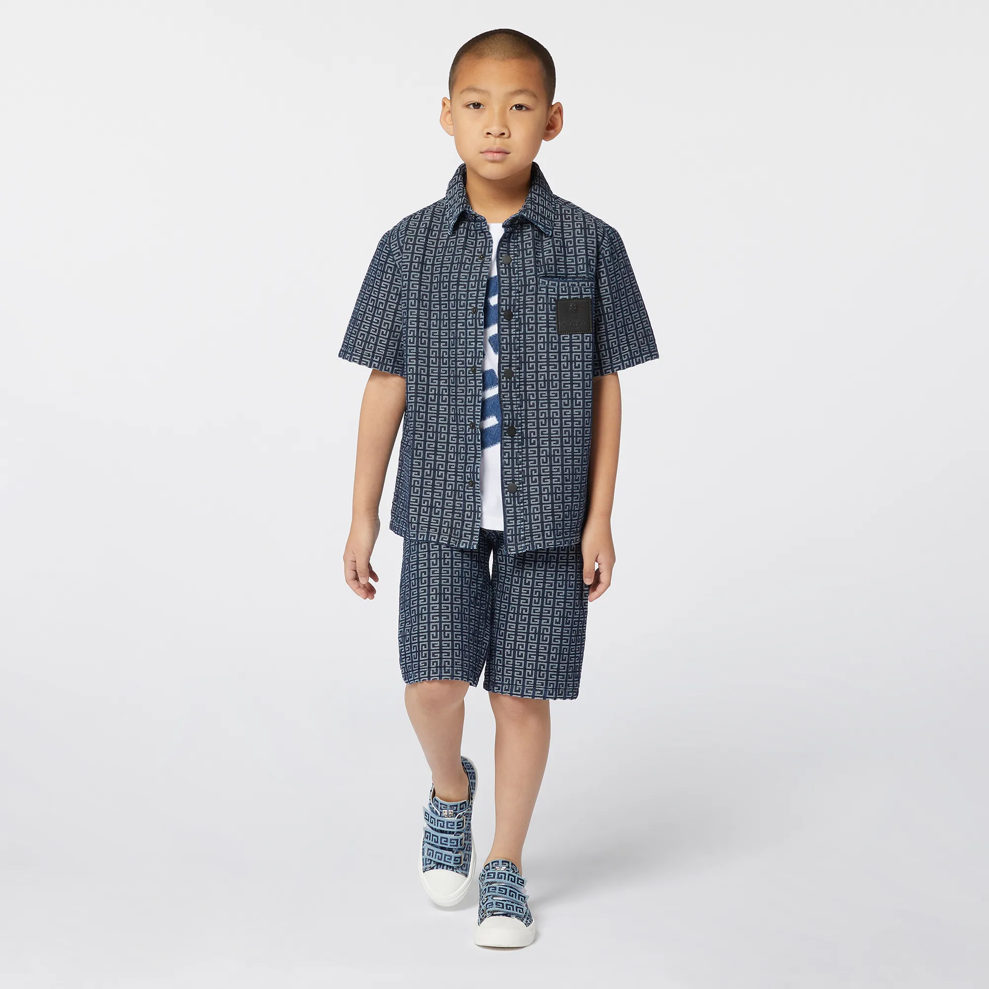 Boys Blue Jacquard Denim 4G Shirt