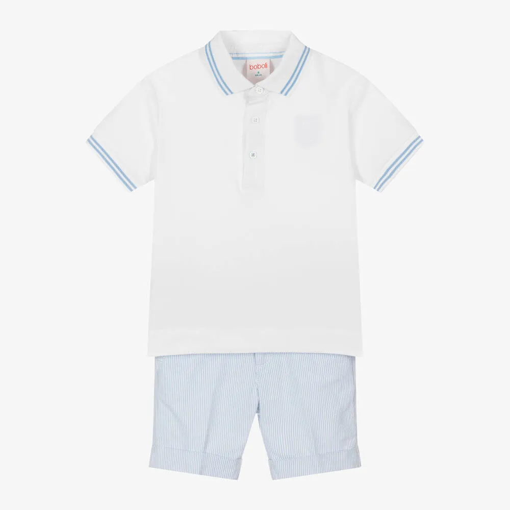 Boys Blue Striped Cotton Shorts Set