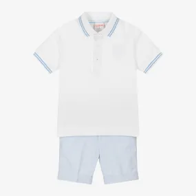 Boys Blue Striped Cotton Shorts Set