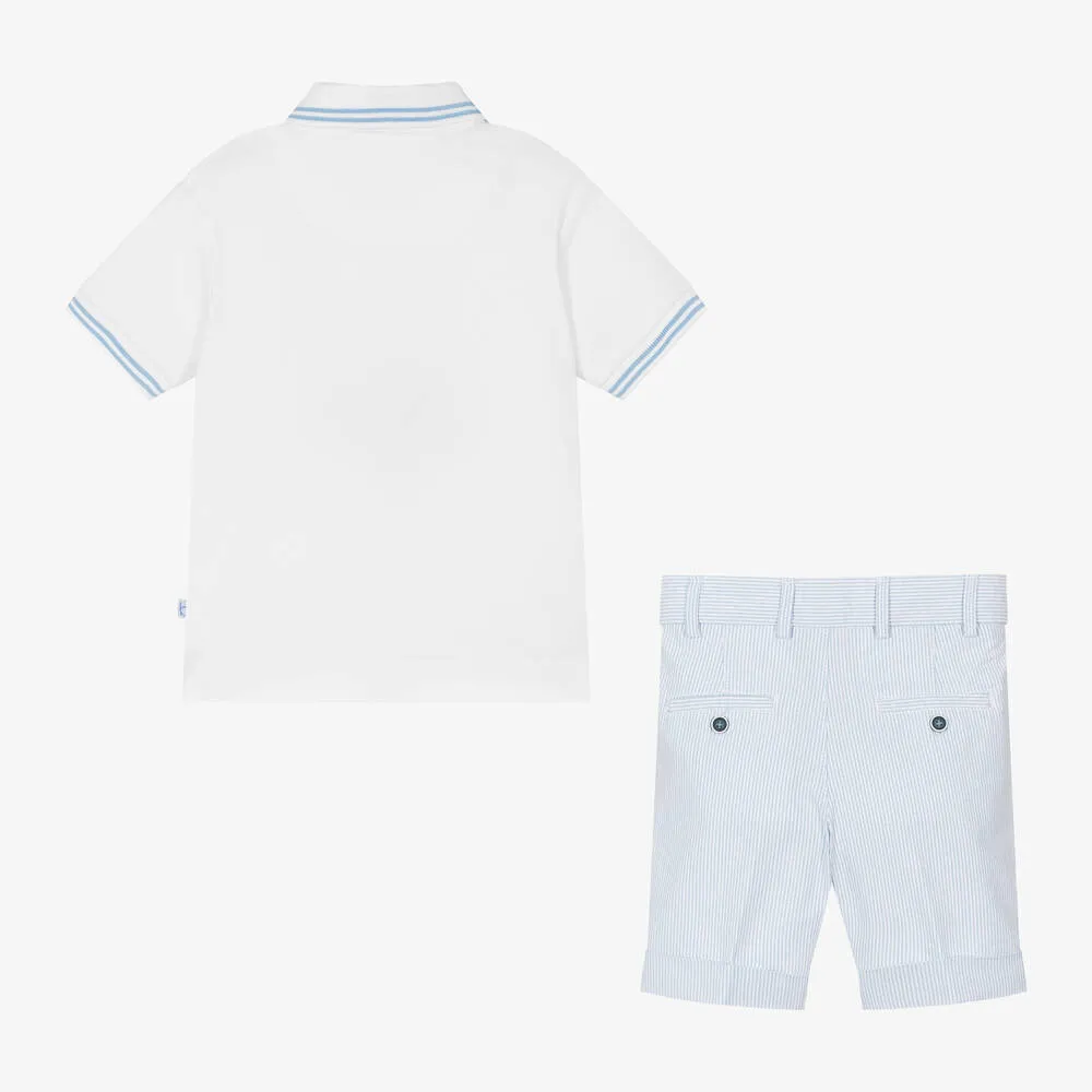 Boys Blue Striped Cotton Shorts Set