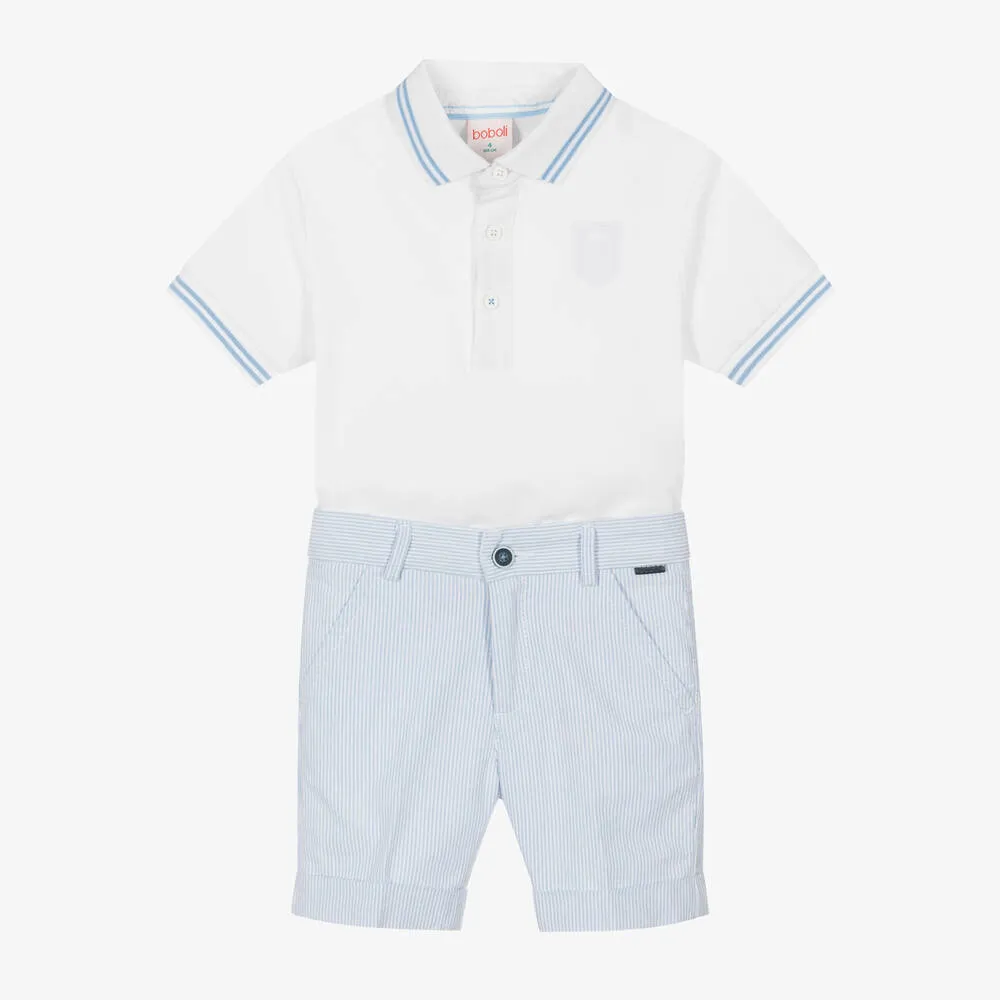 Boys Blue Striped Cotton Shorts Set