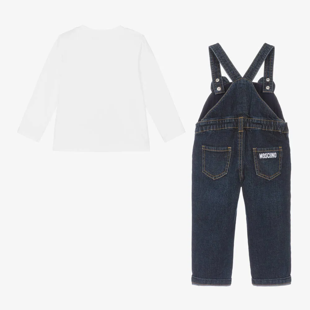 Boys Blue Teddy Bear Denim Dungaree Set