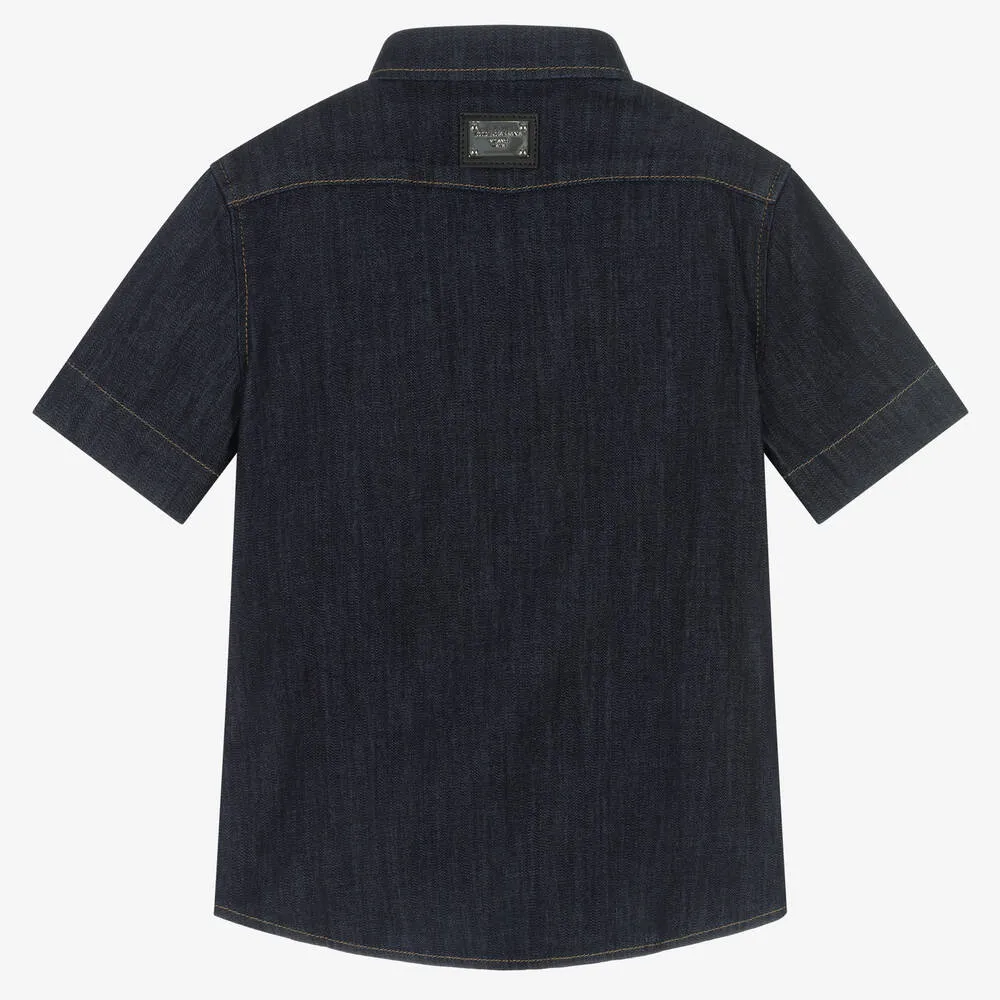 Boys Dark Blue Denim Logo Shirt