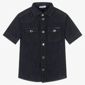 Boys Dark Blue Denim Logo Shirt