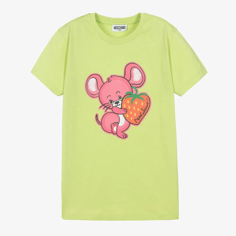 Boys Green Cotton Mouse Logo T-Shirt