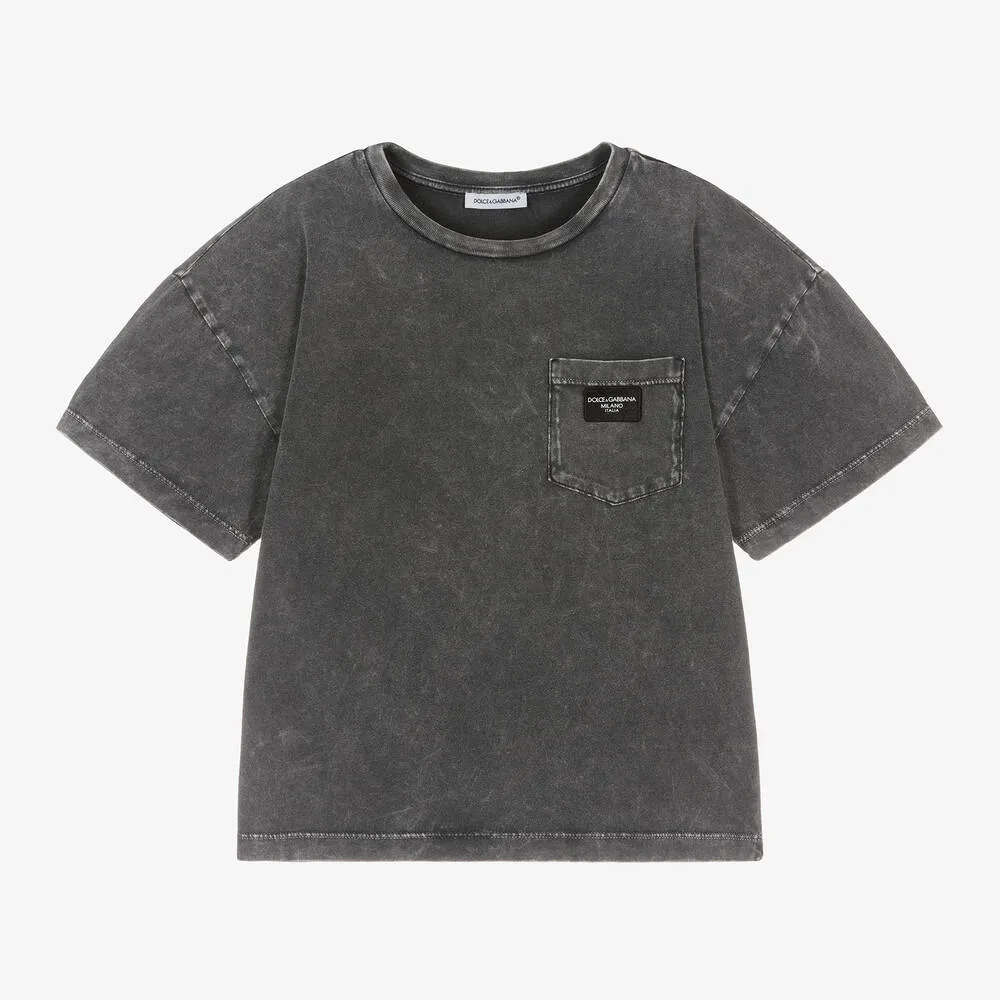 Boys Grey Cotton T-Shirt