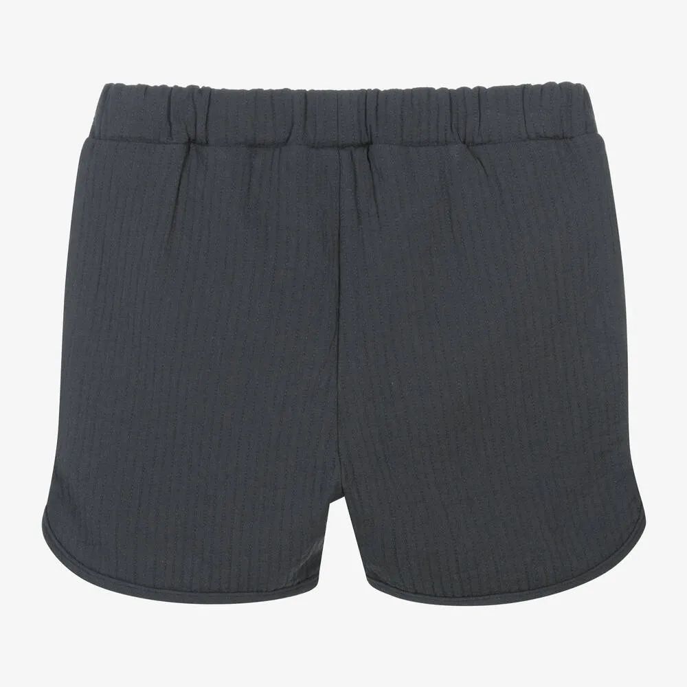 Boys Grey Embroidered Cotton Shorts