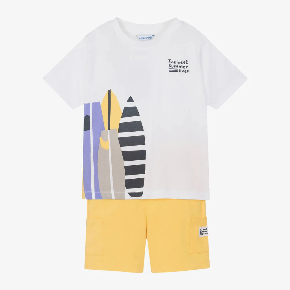 Boys Ivory & Yellow Cotton Shorts Set