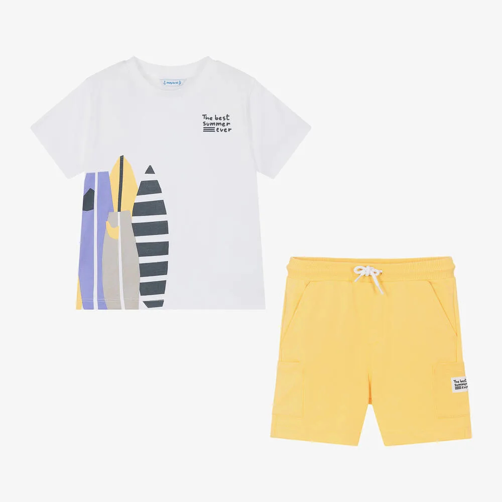 Boys Ivory & Yellow Cotton Shorts Set