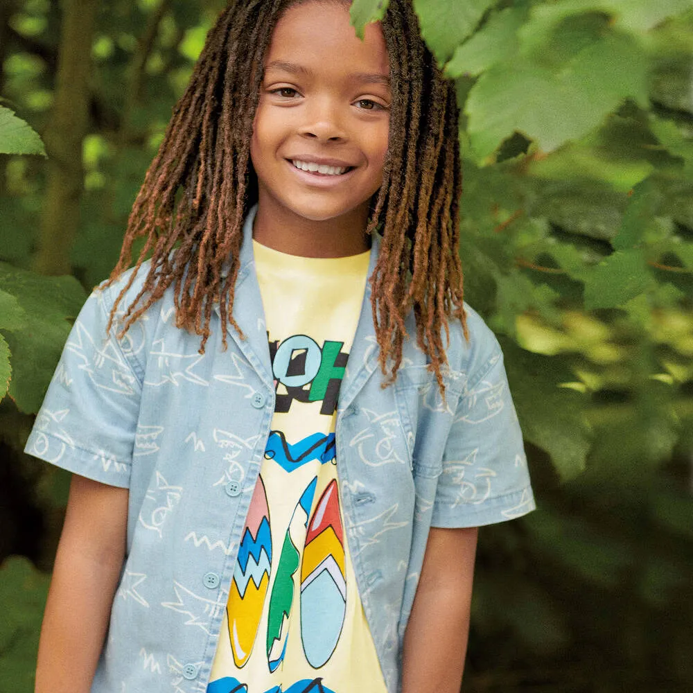 Boys Light Blue Denim Shark Shirt