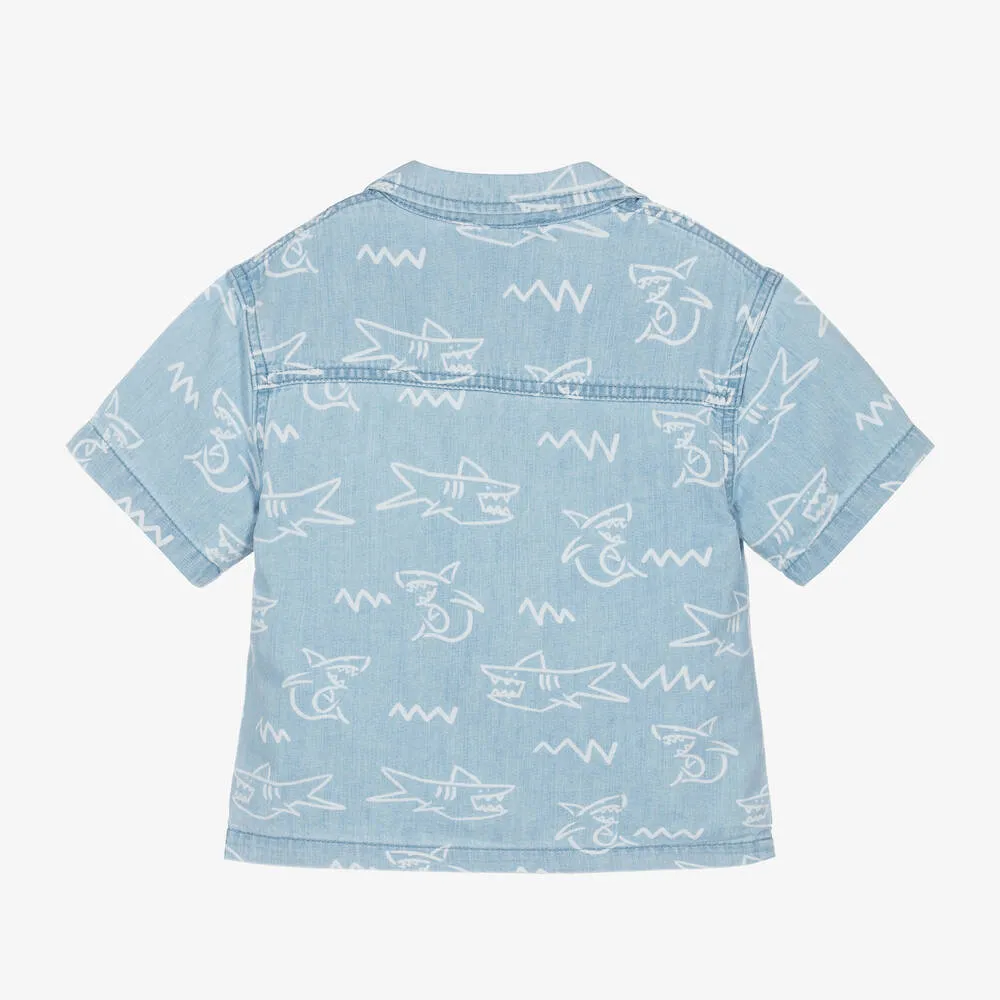 Boys Light Blue Denim Shark Shirt