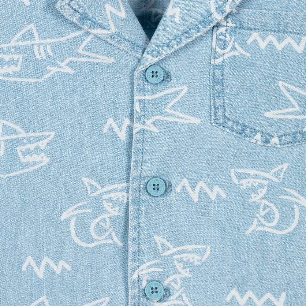 Boys Light Blue Denim Shark Shirt