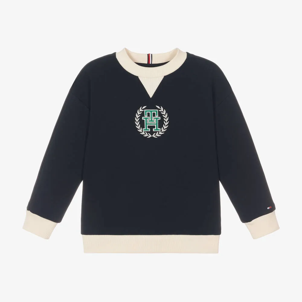 Boys Navy Blue Cotton Monogram Sweatshirt