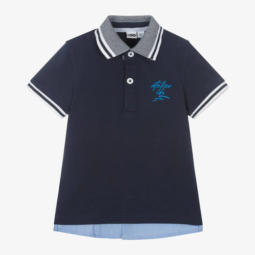 Boys Navy Blue Cotton Piqué Polo Shirt