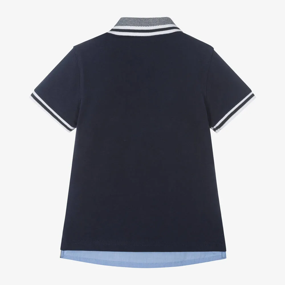 Boys Navy Blue Cotton Piqué Polo Shirt