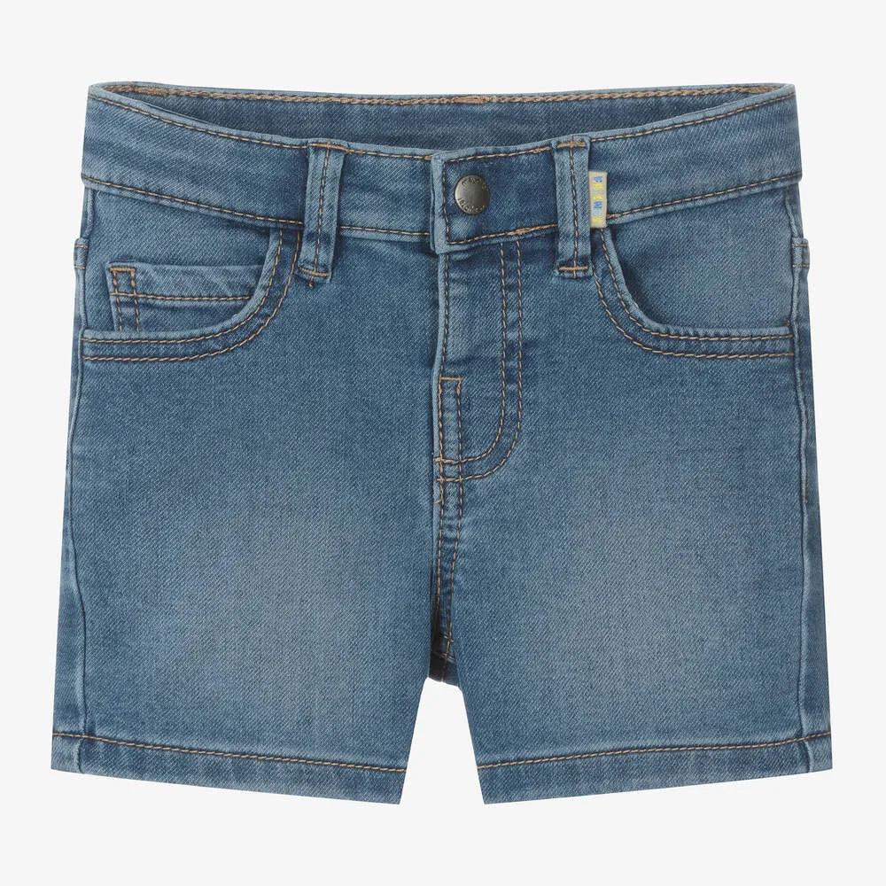 Boys Stone Wash Blue Jersey Denim Shorts