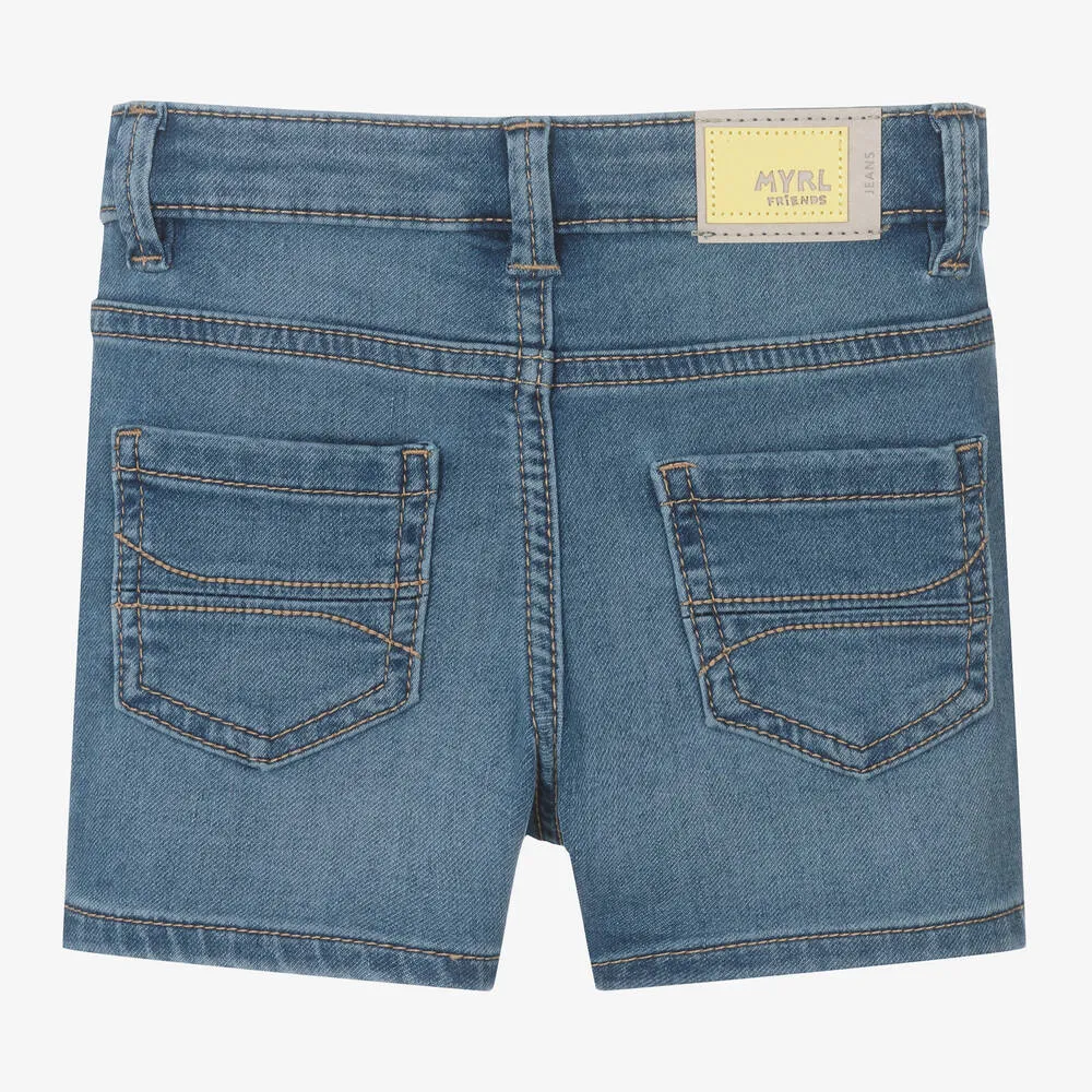 Boys Stone Wash Blue Jersey Denim Shorts