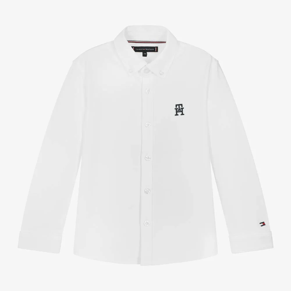 Boys White Cotton Piqué Shirt