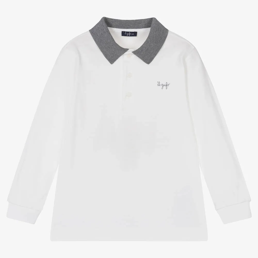 Boys White Cotton Polo Shirt