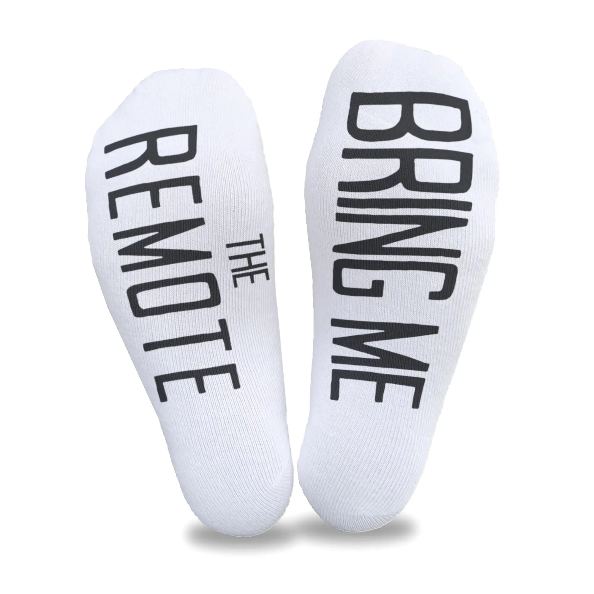 Bring Me The Remote - No Show Socks with Text on Sole