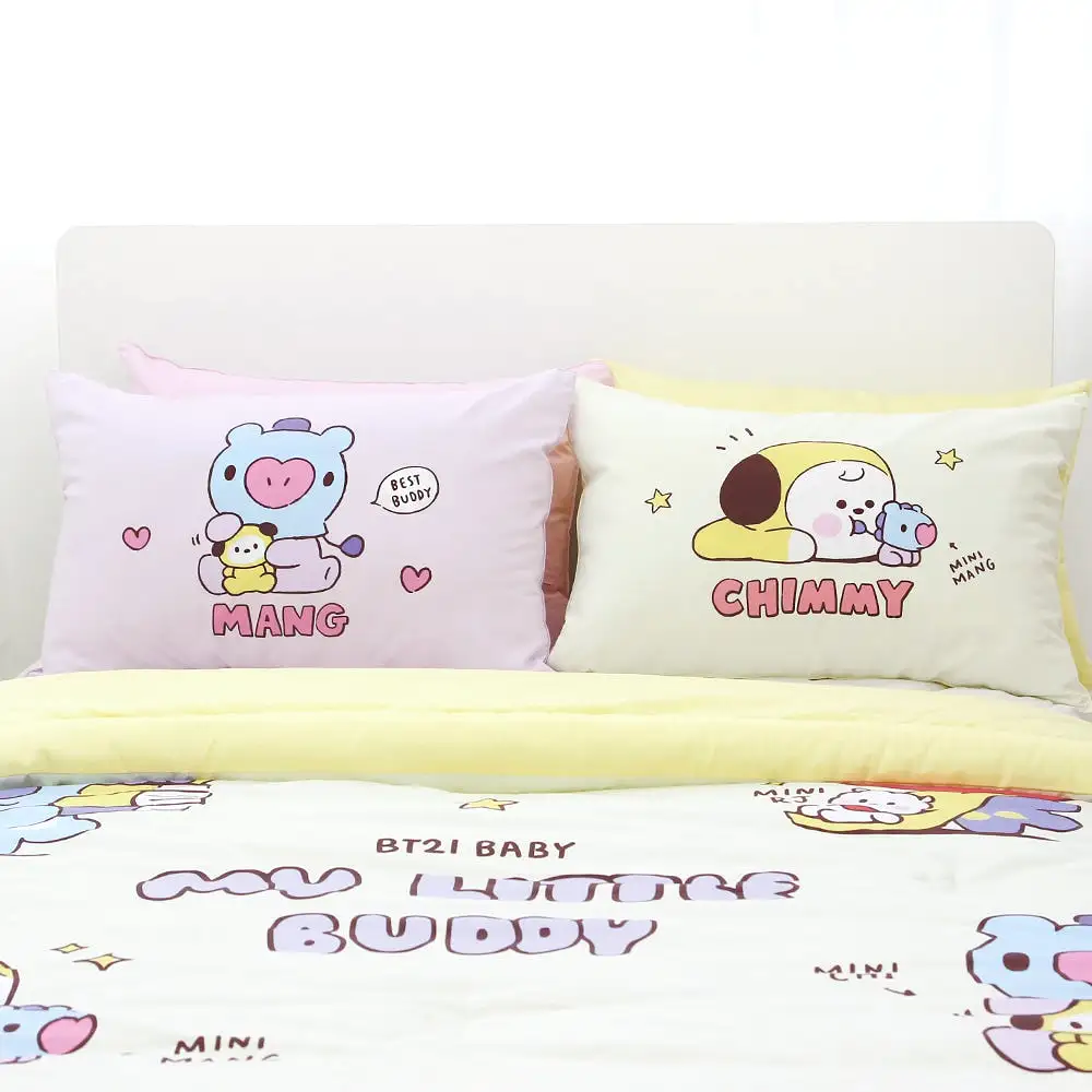 BT21 Little Buddy Pillow Covers Bangtan Boys BTS Cushion Cases 100% Cotton Kpop Home Decor Bedroom Naradeco Line Freinds