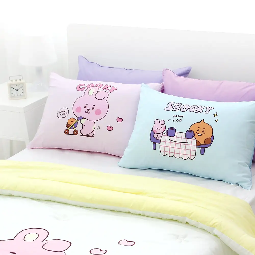 BT21 Little Buddy Pillow Covers Bangtan Boys BTS Cushion Cases 100% Cotton Kpop Home Decor Bedroom Naradeco Line Freinds