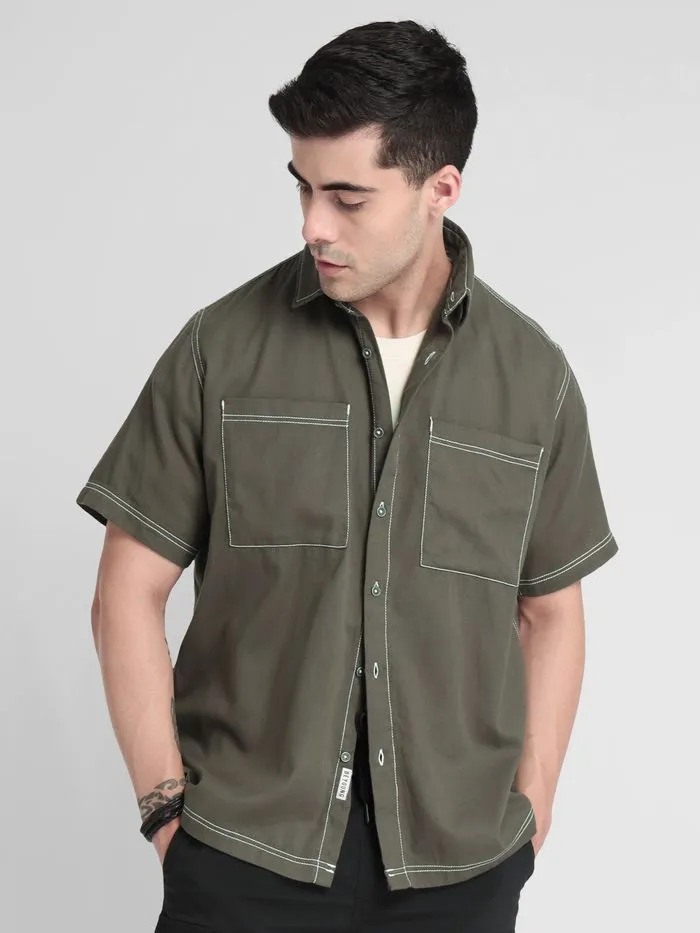 Buy Darkest Grey Contrast Stitch Urban Shirt for Men Online in India -Beyoung