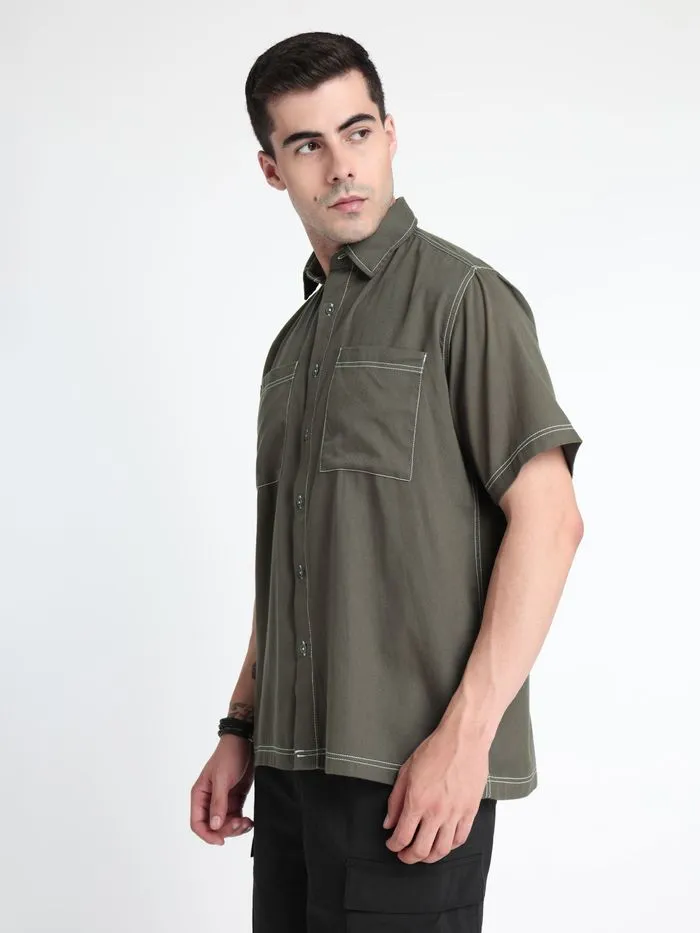 Buy Darkest Grey Contrast Stitch Urban Shirt for Men Online in India -Beyoung