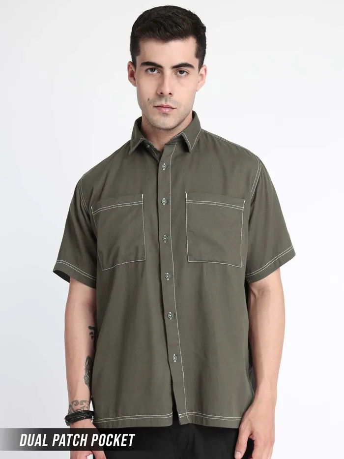 Buy Darkest Grey Contrast Stitch Urban Shirt for Men Online in India -Beyoung